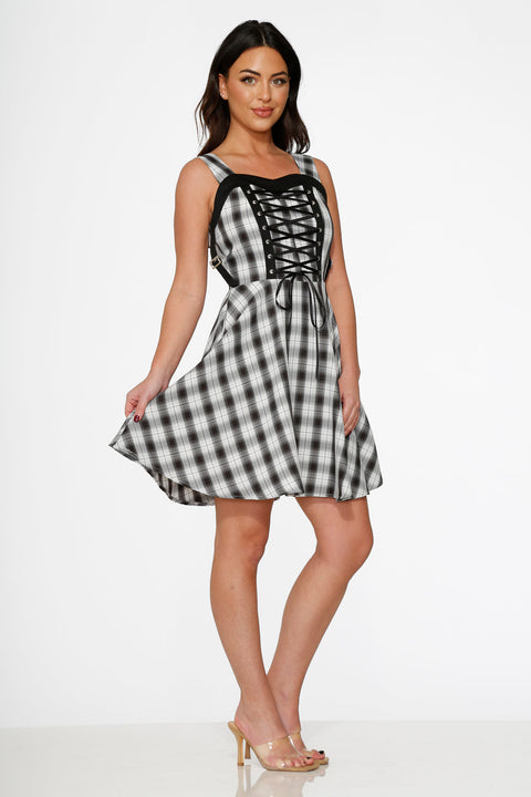 Sort&Hvid Ternet Swingkjole-4