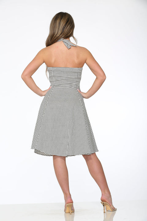 Hvid&Sort Checkmate Halter Swing Kjole-7