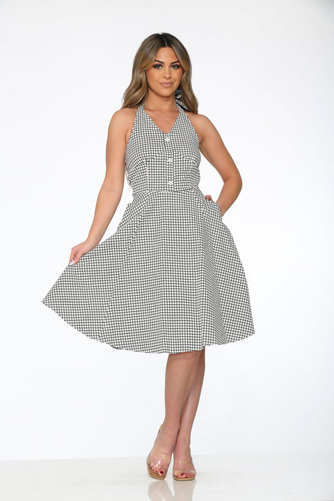 Hvid&Sort Checkmate Halter Swing Kjole-2