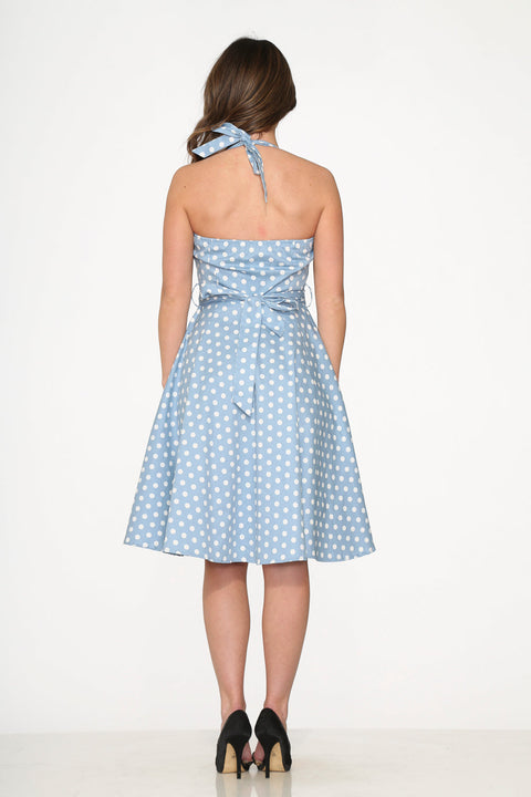 Lyseblå&Hvid Swingkjole med Prikker-5