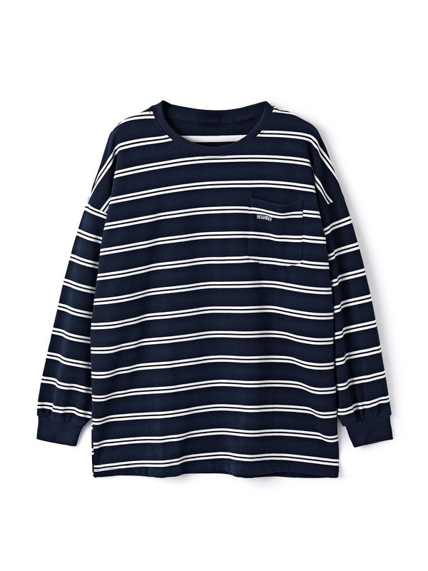 Men's Stripe Print Pull Over Long Sleeve Tee-2
