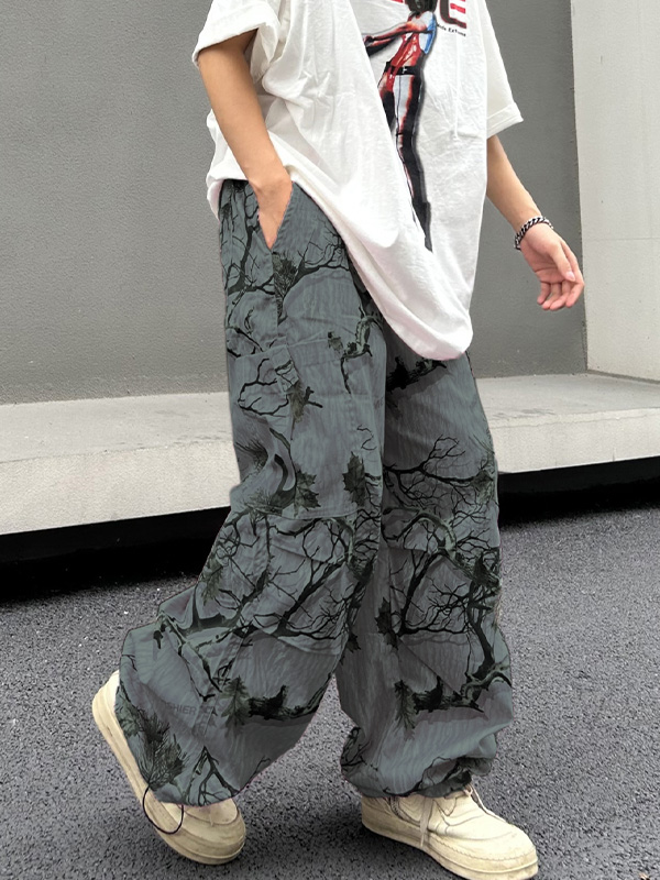 Men's Branch Graffiti Print Bound Feet Wide Leg Pants-1