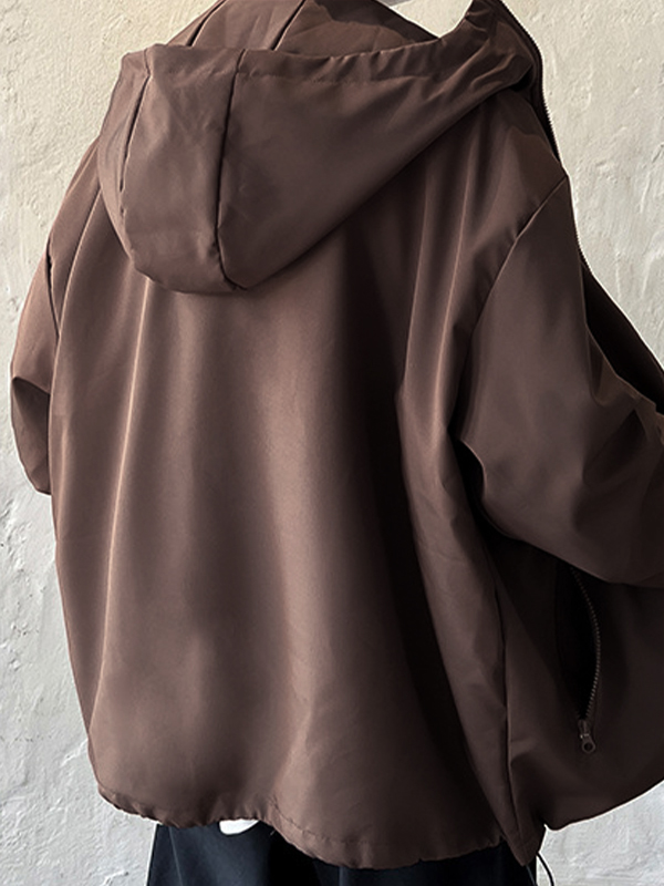 Men's Gorpcore Solid Zipper Drawstring Jacket-2