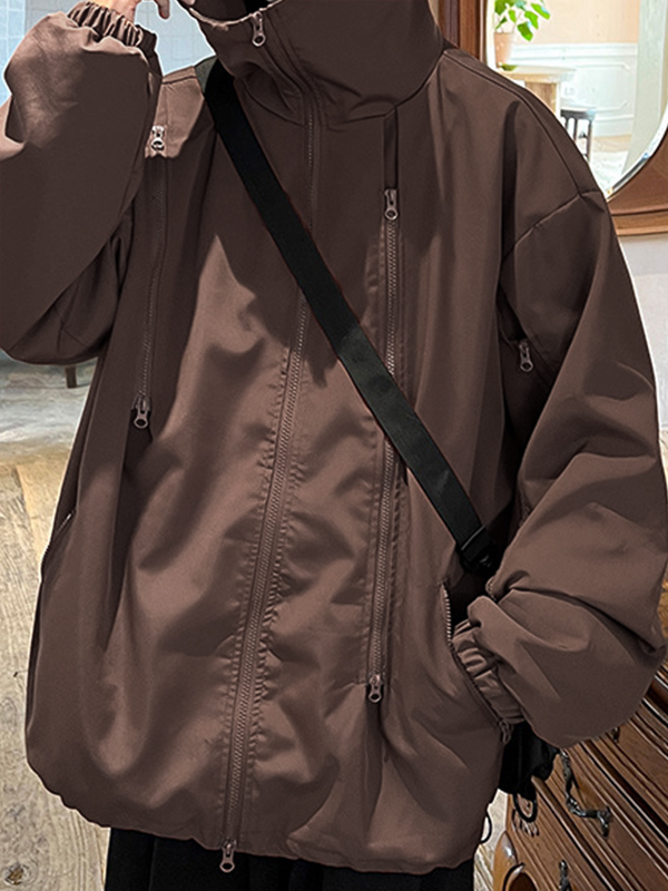 Men's Gorpcore Solid Zipper Drawstring Jacket-1