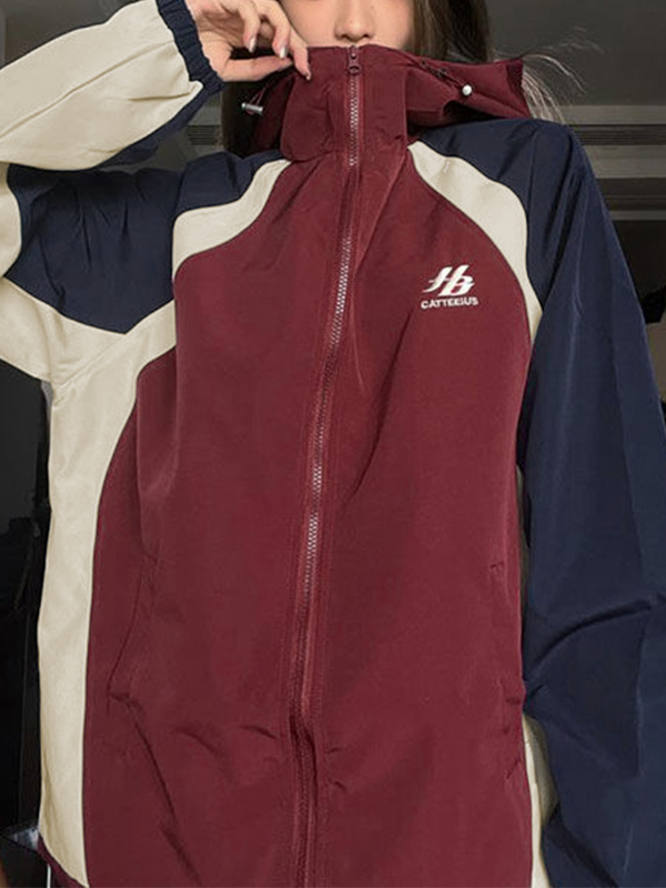 Outdoor Color Block Splice Hooded Jacket-1