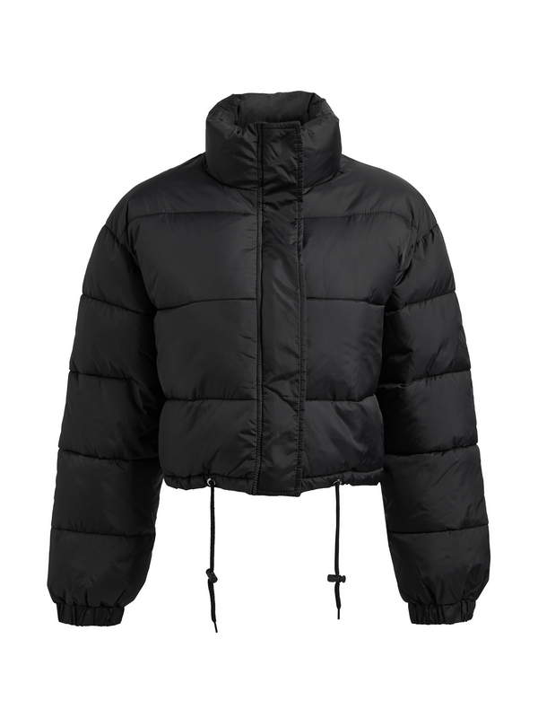 Solid Drawstring Hem Short Puffer Jacket-2