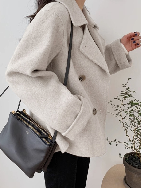 Shawl Collar Double Breasted Loose Jacket-4