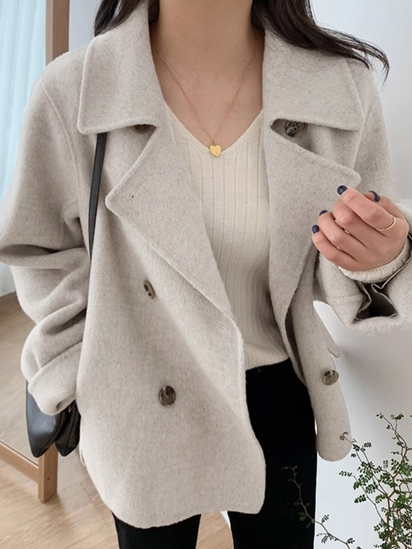 Shawl Collar Double Breasted Loose Jacket-1