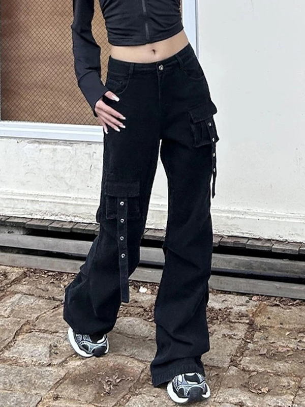 Multi Pocket Eyelet Design Cargo Jeans-1