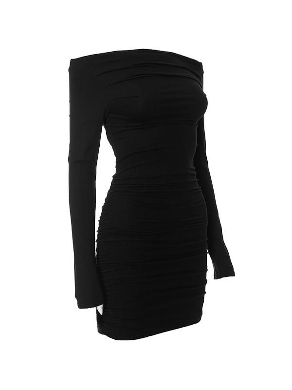 Solid Off Shoulder Ruched Mini Dress-4