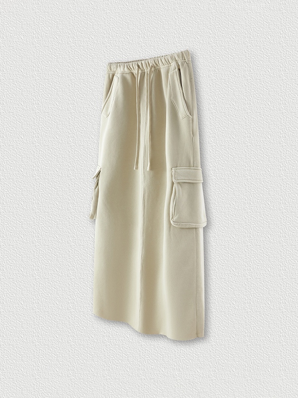 Multiple Pocket Back Slit Cargo Maxi Skirt-2