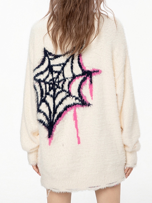 Contrast Color Spider Jacquard Sweater-1