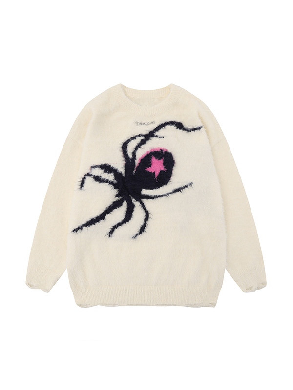 Contrast Color Spider Jacquard Sweater-2