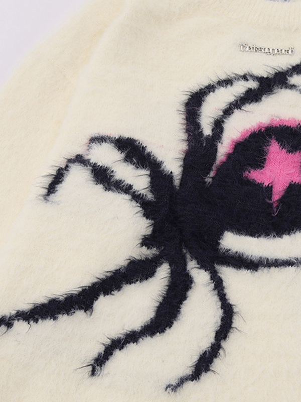 Contrast Color Spider Jacquard Sweater-3
