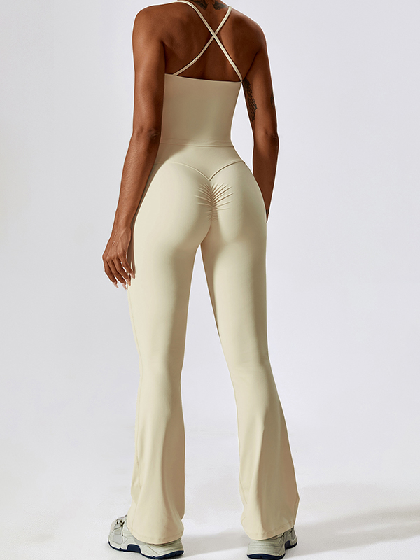 Sporty Solid Quick Dry Cami Top&Flared Pants Set-1