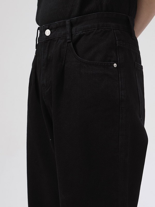 Men's Black Washed Loose Jeans-3