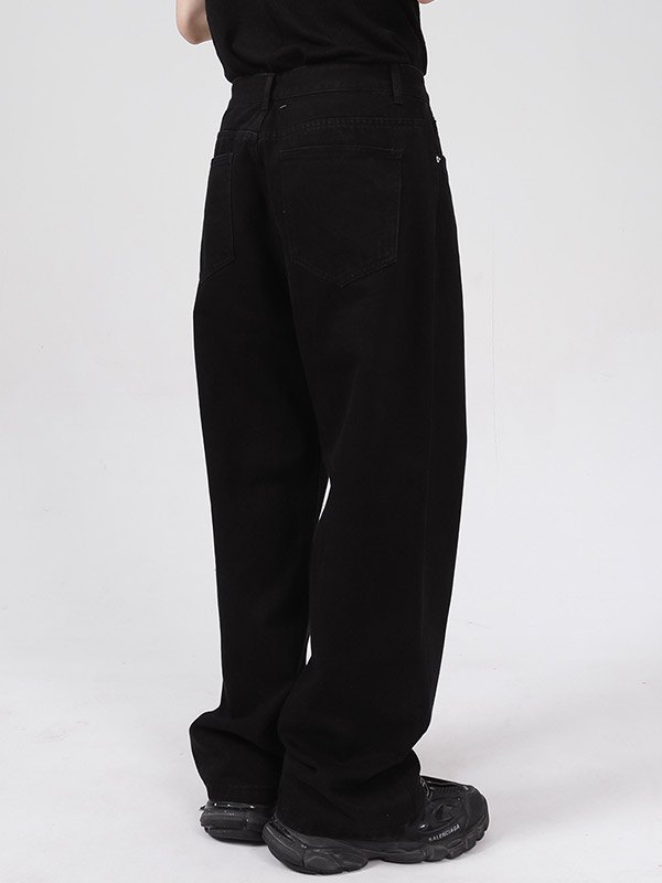 Men's Black Washed Loose Jeans-2