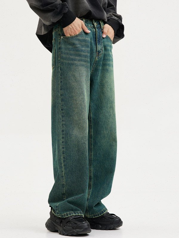 Men's Vintage Faded Denim Loose Jeans-2