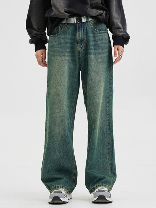 Men's Vintage Faded Denim Loose Jeans-3