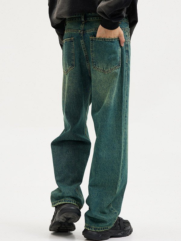 Men's Vintage Faded Denim Loose Jeans-4