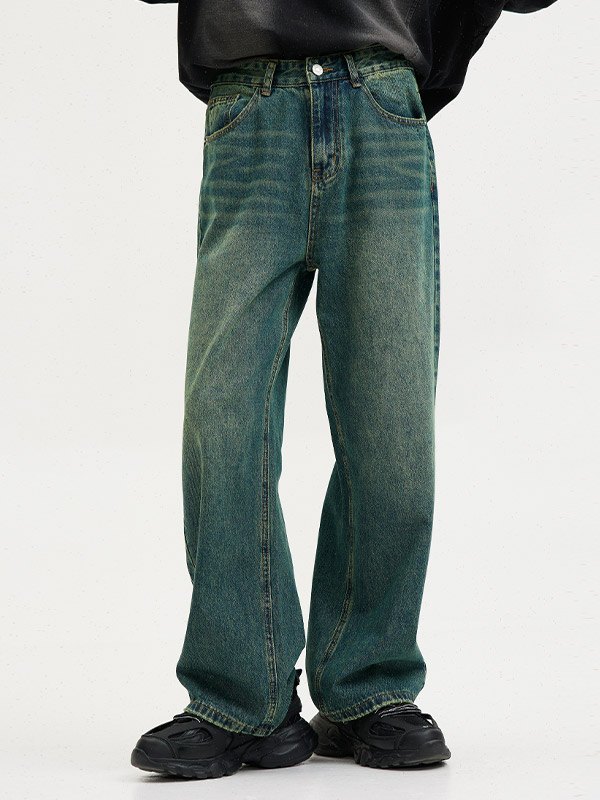 Men's Vintage Faded Denim Loose Jeans-1