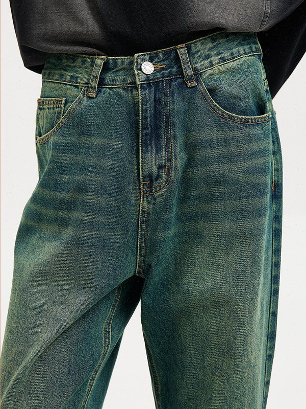 Men's Vintage Faded Denim Loose Jeans-5