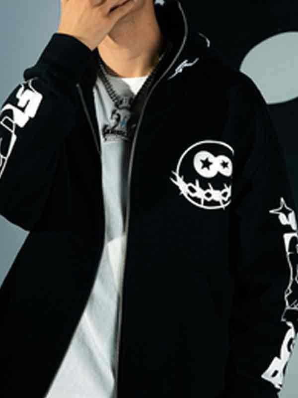 Men's Funny Print Zip Up Oversized Hoodie-1