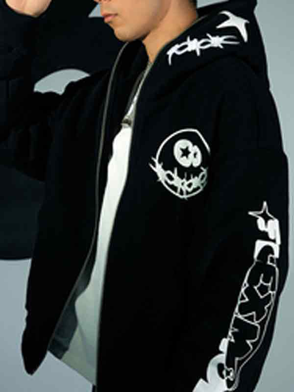 Men's Funny Print Zip Up Oversized Hoodie-2