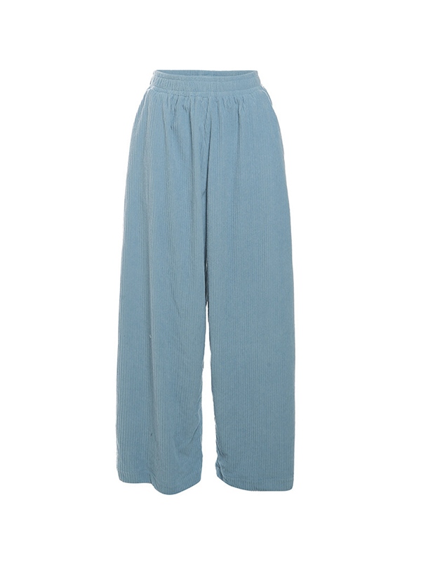 Solid Corduroy High Rise Wide Leg Pants-2