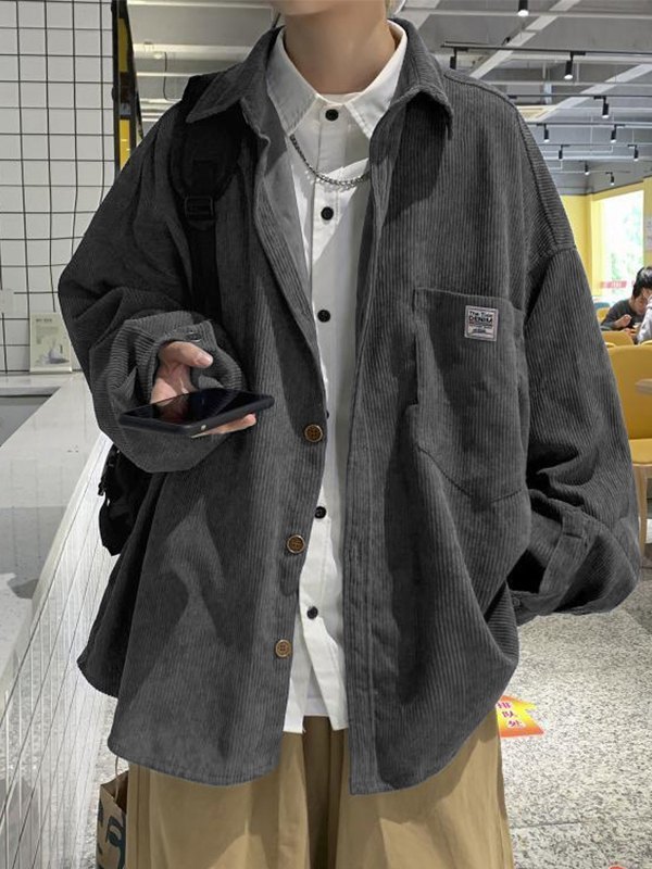 Men's Corduroy Loose Button Down Shirt-2