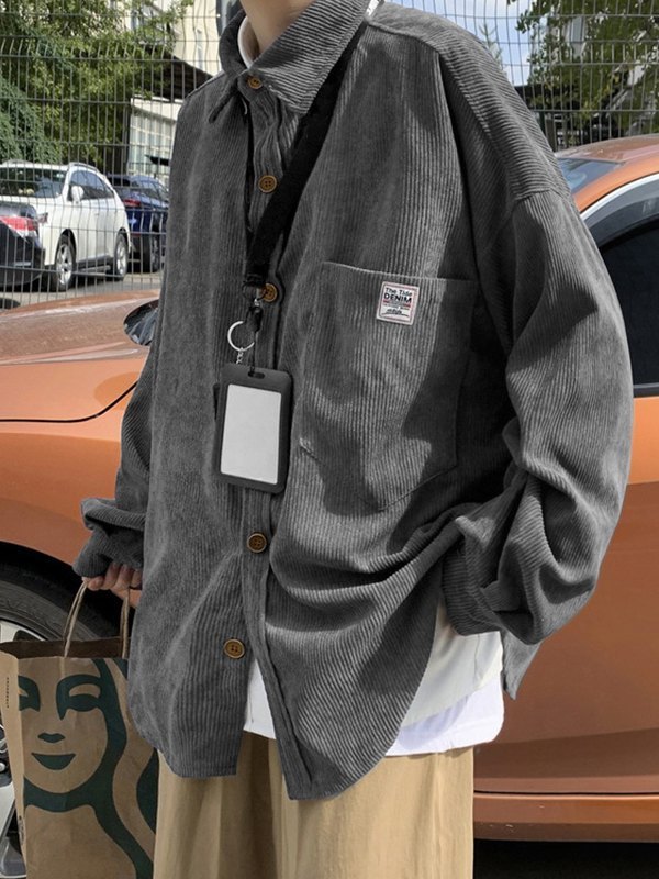 Men's Corduroy Loose Button Down Shirt-1