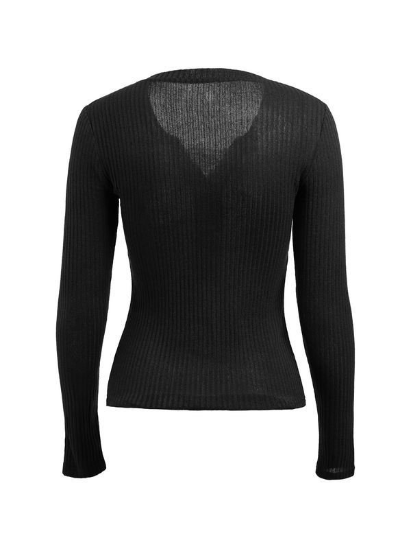 Lace Paneled Button Long Sleeve Knit Top-4