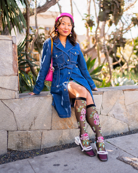 English Rose Sort Transparent Knæhøj Sok-8