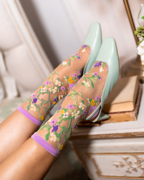 Hjerte Blomster Transparent Crew Sok-2