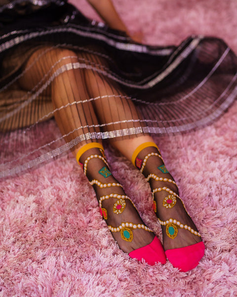 Pearls&Jewels Sort Transparent Ankelstrømpe-2