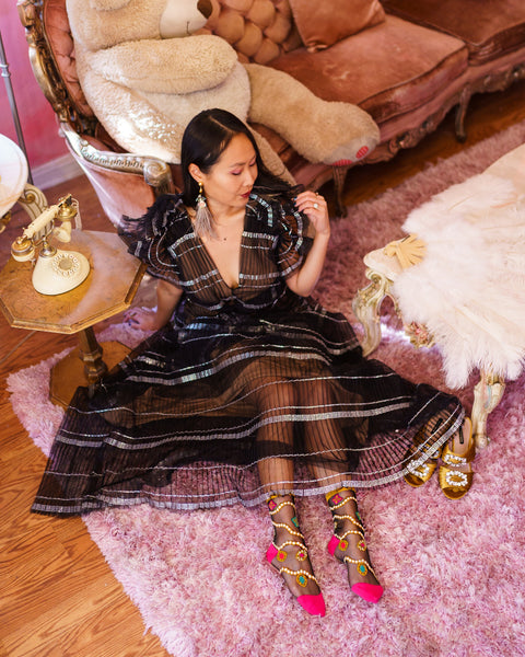 Pearls&Jewels Sort Transparent Ankelstrømpe-4