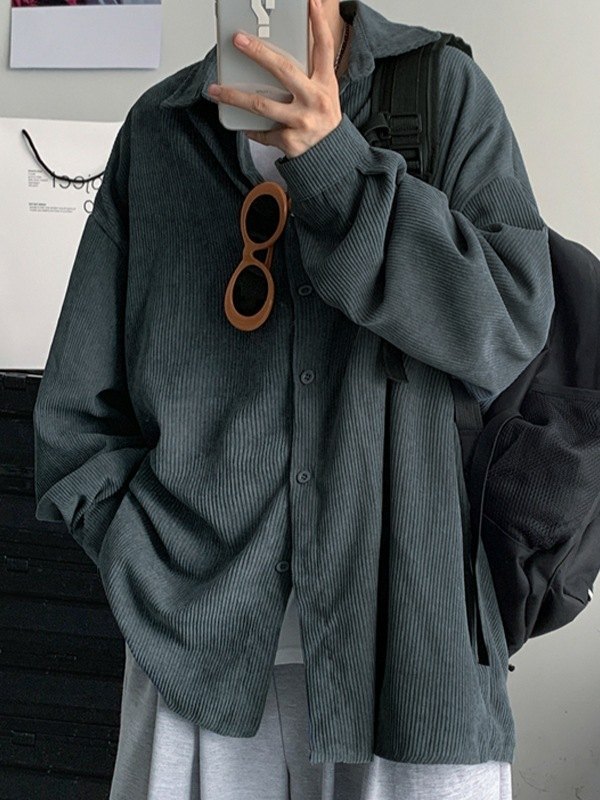 Men's Casual Corduroy Long Sleeve Shirt-2