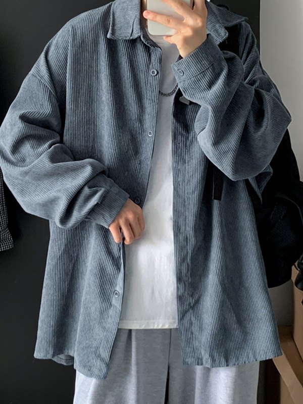 Men's Casual Corduroy Long Sleeve Shirt-1