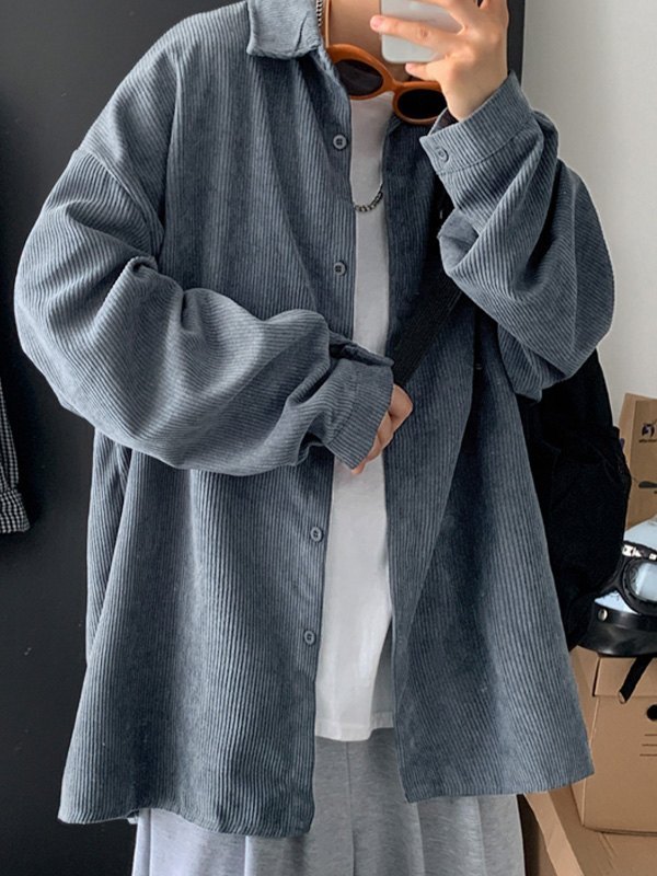 Men's Casual Corduroy Long Sleeve Shirt-4