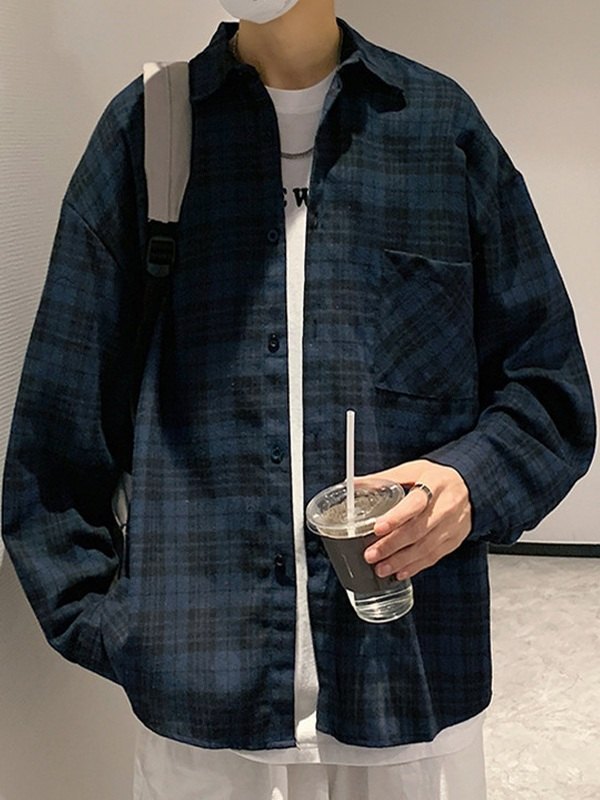 Men's Checkered Long Sleeve Button Down Shirts-1