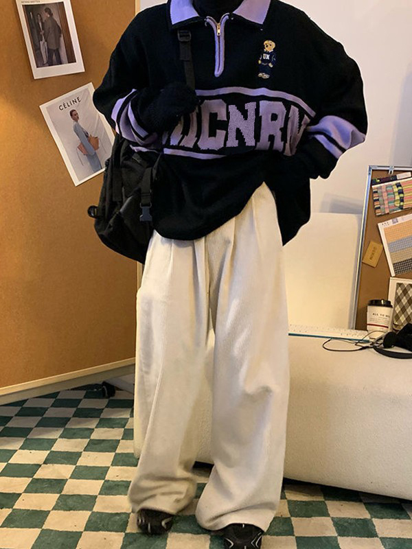 Men's Vintage Half Zip Polo Knit Sweater-5