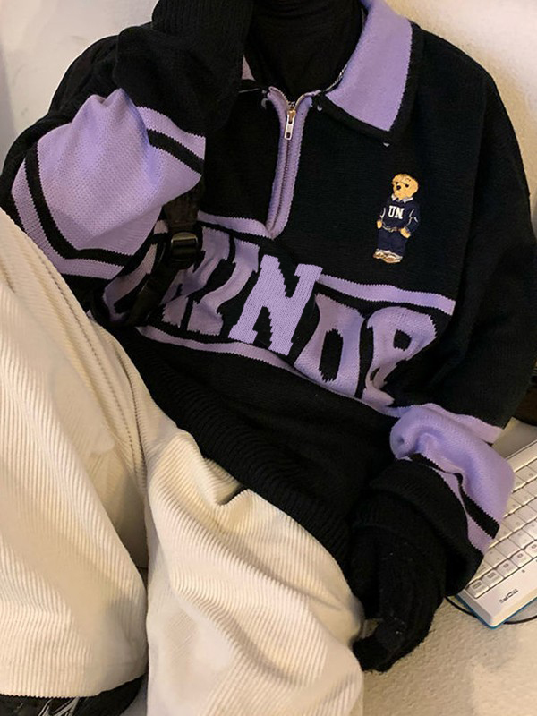 Men's Vintage Half Zip Polo Knit Sweater-2