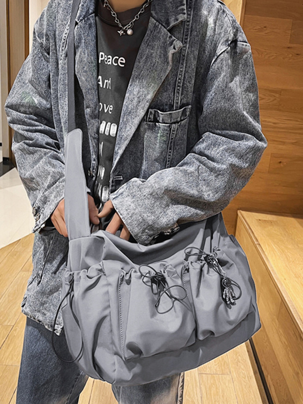 Solid Color Tooling Crossbody Bag-3