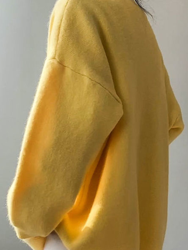 Solid V Neck Breasted Knit Cardigan-3